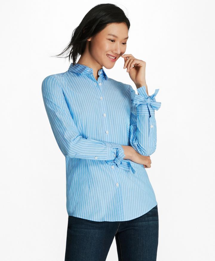 Brooks Brothers Women's Bow-cuff Striped Cotton Poplin Shirt