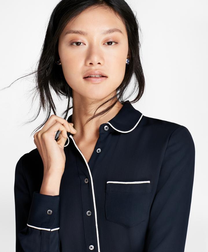 Brooks Brothers Women's Contrast-piped Crepe Blouse