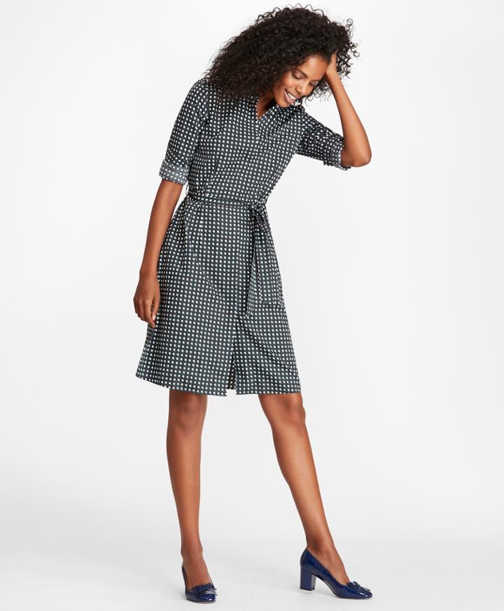 Brooks Brothers Women's Halftone Dot-print Cotton Sateen Shirt Dress