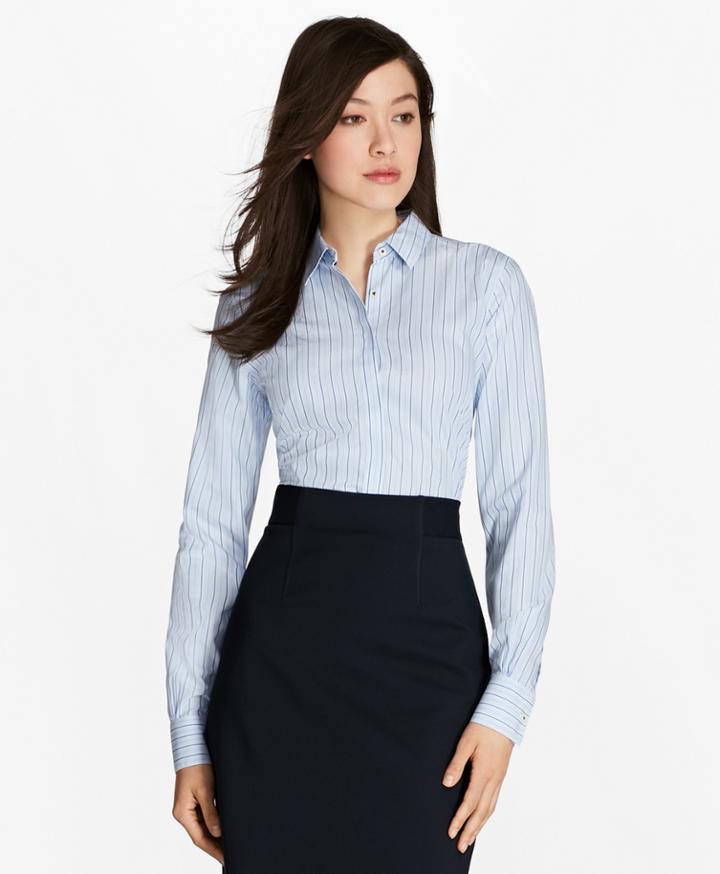 Brooks Brothers Women's Non-iron Multi-stripe Cotton Poplin Fitted Dress Shirt