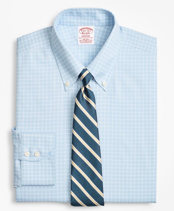Brooks Brothers Men's Stretch Regular Fit Classic-fit Dress Shirt, Non-iron Royal Oxford Ground Check
