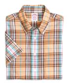 Brooks Brothers Regular Fit Orange Madras Plaid Short-sleeve Sport Shirt