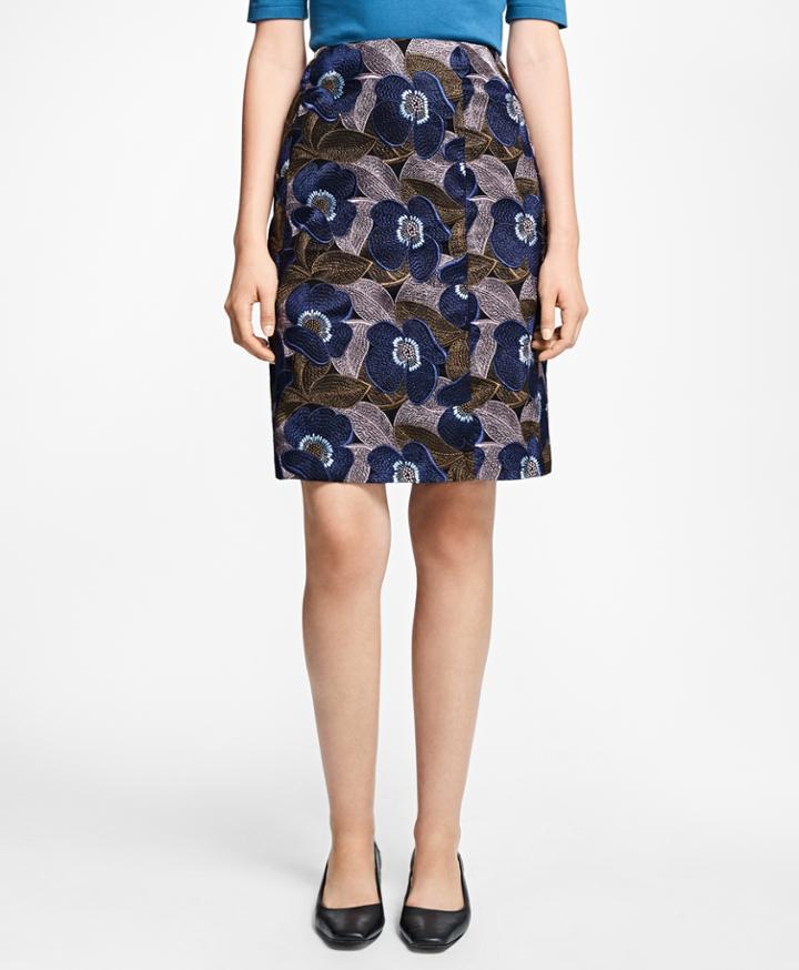 Brooks Brothers Women's Petite Floral-embroidered A-line Skirt