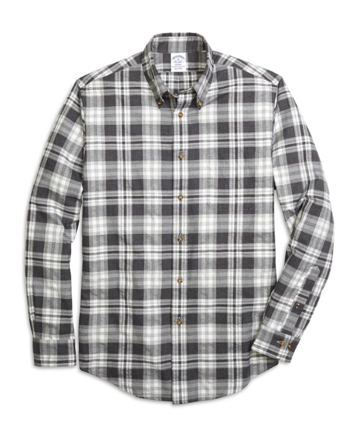 Brooks Brothers Men's Regent Fit Flannel Heathered Multi Plaid Sport Shirt