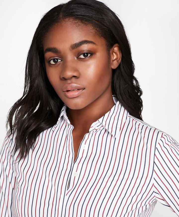 Brooks Brothers Women's Striped Cotton Dobby Ruffle-cuff Shirt