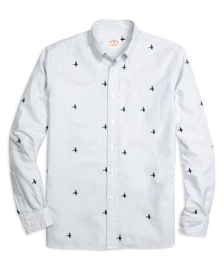 Brooks Brothers Men's Mallard Duck Embroidered Stripe Sport Shirt