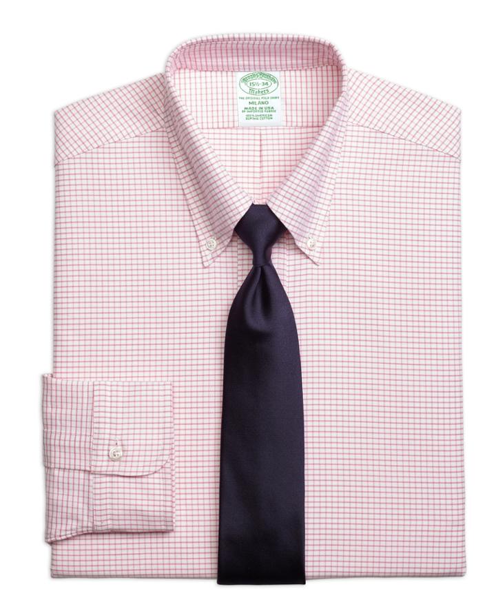 Brooks Brothers Men's Extra Slim Fit Original Polo Button-down Small Windowpane Dress Shirt