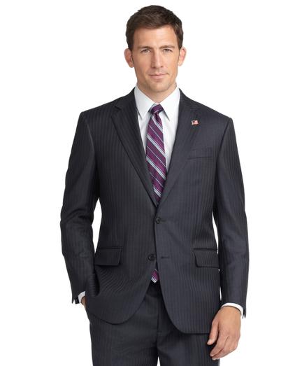 Brooks Brothers Madison Fit Saxxon Wool Blue Grey Stripe 1818 Suit