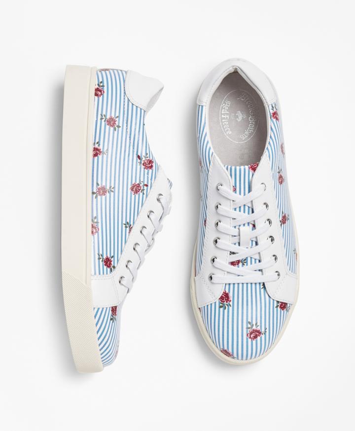 Brooks Brothers Women's Rose-print Striped Leather Low-top Sneakers