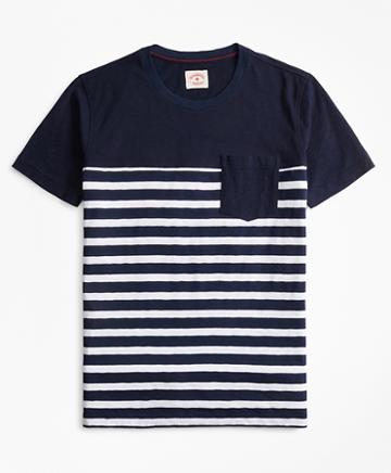 Brooks Brothers Striped Slub Cotton Jersey Pocket T-shirt