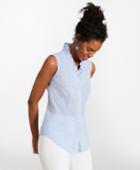 Brooks Brothers Women's Petite Non-iron Checked Cotton Poplin Ruffle-collar Sleeveless Blouse