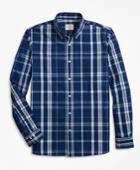 Brooks Brothers Men's Indigo-dyed Plaid Cotton Broadcloth Sport Shirt