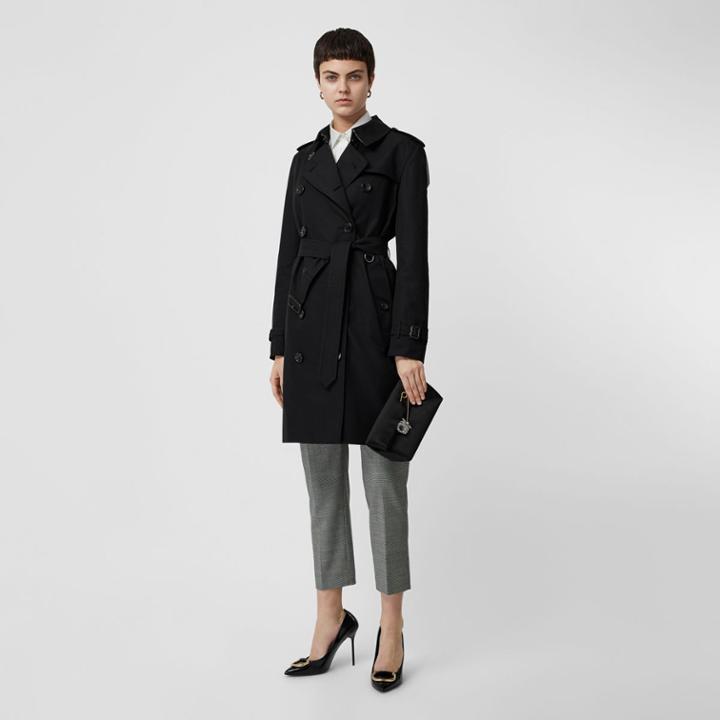 Burberry Burberry Kensington Fit Cotton Gabardine Trench Coat, Size: 00, Black