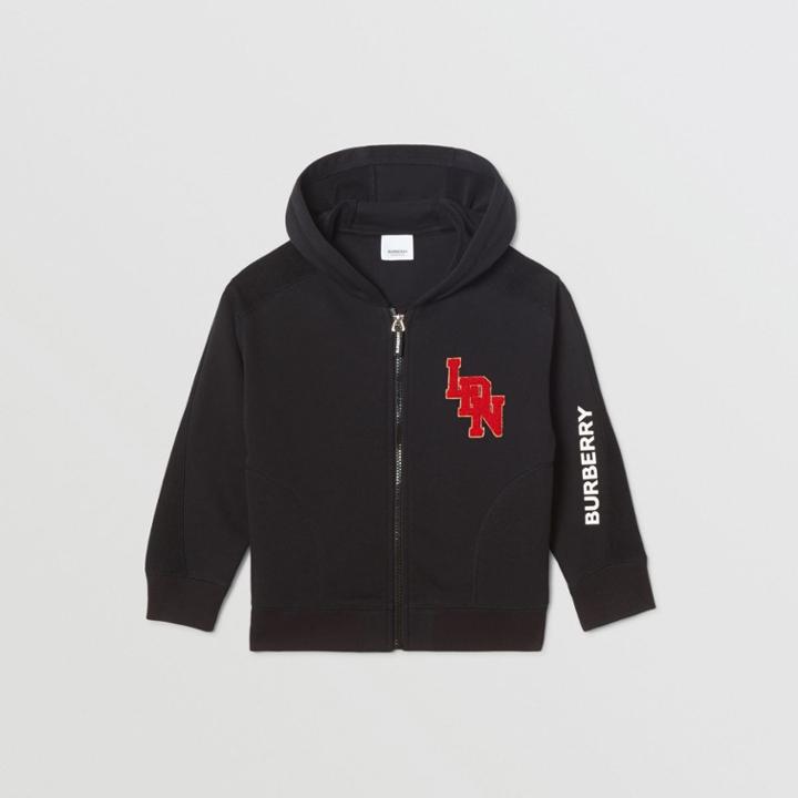Burberry Burberry Childrens Logo Graphic Cotton Hooded Top, Size: 14y, Black