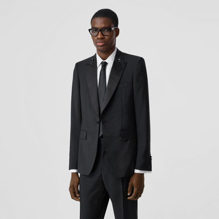 Burberry Burberry English Fit Embellished Mohair Wool Tuxedo Jacket, Size: 34r, Black