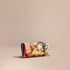 Burberry Peony Rose Print Haymarket Check Wallet With Chain