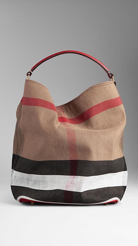 Burberry Medium Canvas Check Hobo Bag