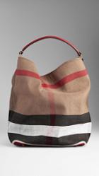 Burberry Medium Canvas Check Hobo Bag