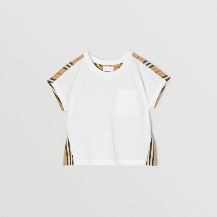Burberry Burberry Childrens Icon Stripe Panel Cotton T-shirt, Size: 14y, White