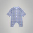Burberry Burberry Childrens Bib Detail Check Cotton Jumpsuit, Size: 12m, Blue