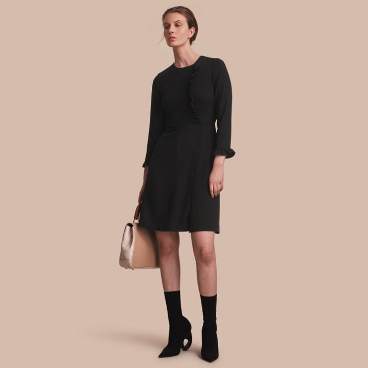Burberry Burberry Ruffle Trim Crepe Dress, Size: 04, Black