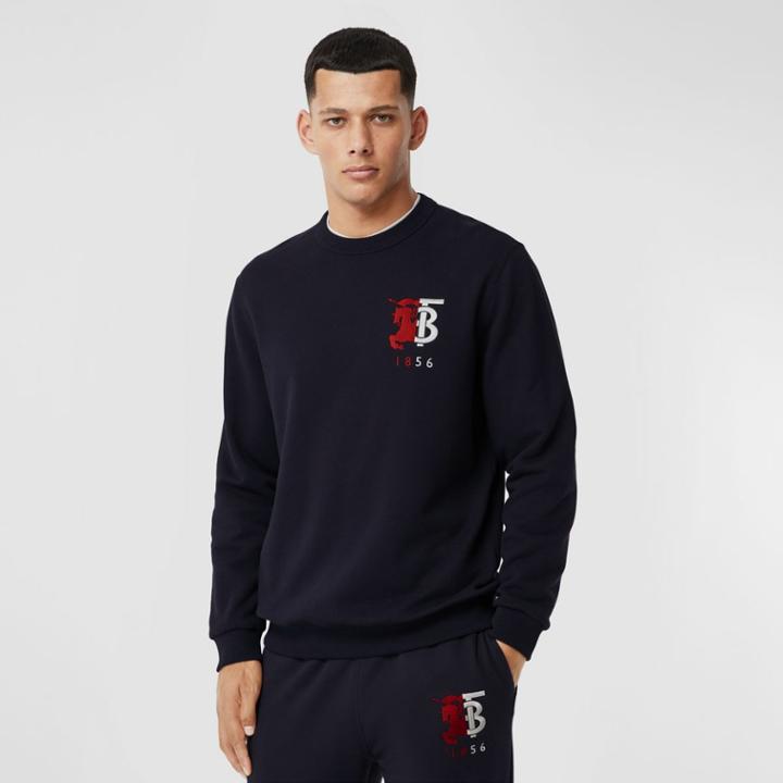 Burberry Burberry Contrast Logo Graphic Cotton Sweatshirt, Size: Xl, Blue