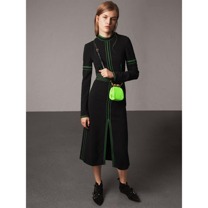 Burberry Burberry Topstitch Detail Crepe High-neck Dress, Size: 04