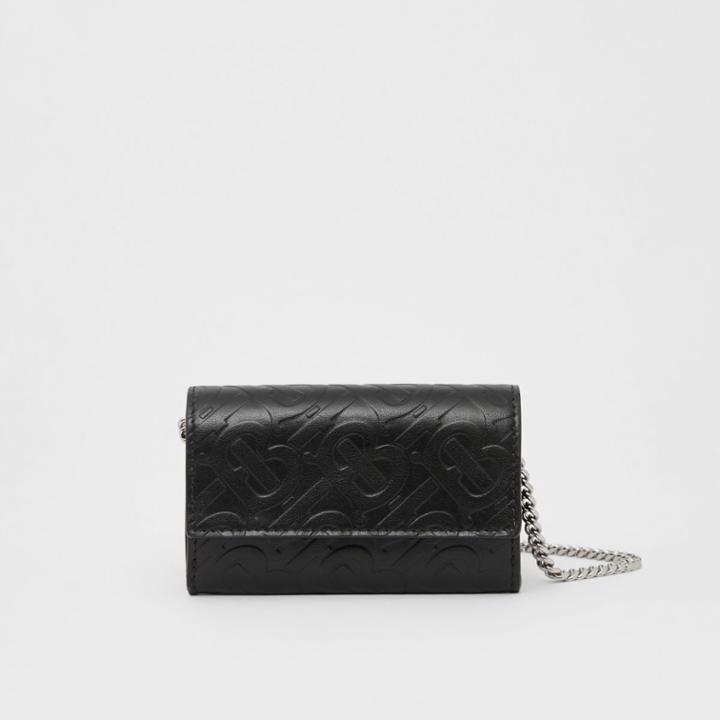 Burberry Burberry Small Monogram Leather Wallet With Detachable Strap, Black