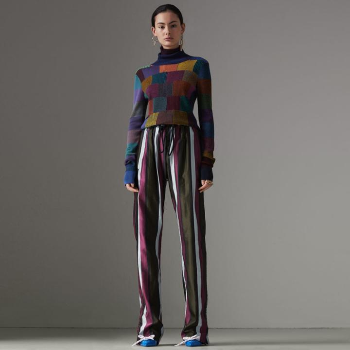 Burberry Burberry Striped Cotton Silk Satin Tailored Track Pants, Size: 00, Purple