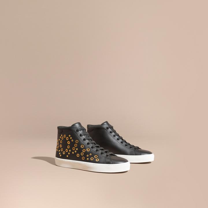 Burberry Burberry Rivet And Eyelet Leather High-top Trainers, Size: 38, Black