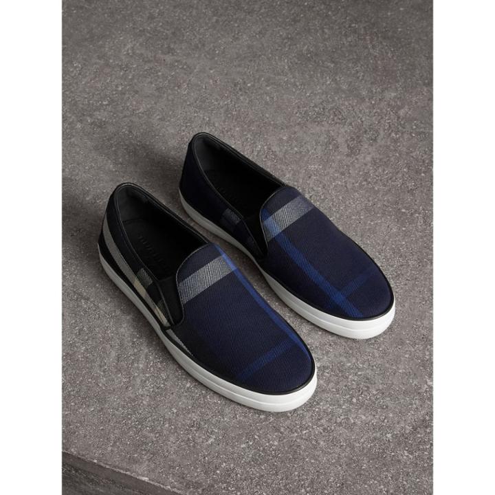Burberry Burberry Overdyed House Check Cotton Slip-on Trainers, Size: 36.5, Blue