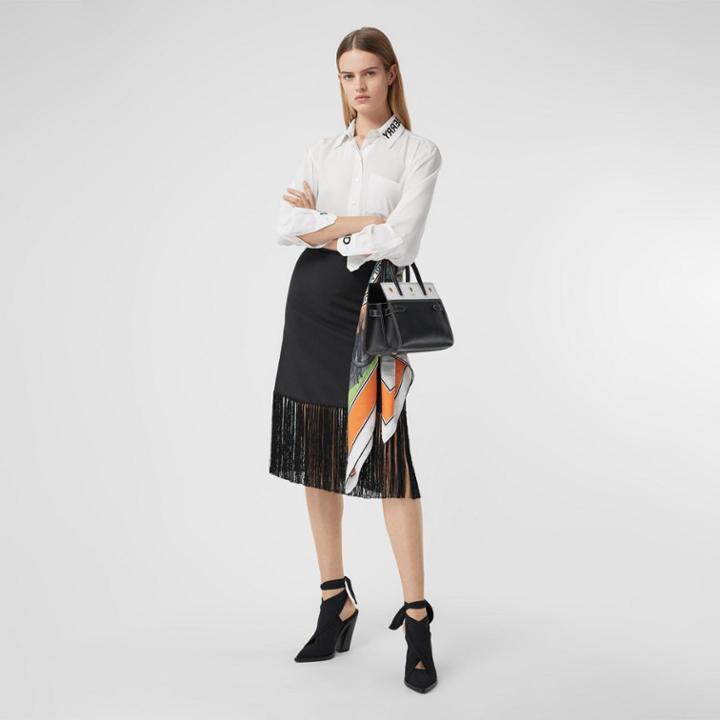Burberry Burberry Logo Print Silk Crepe De Chine Shirt, Size: 04, White