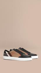 Burberry House Check And Studded Leather Sneakers