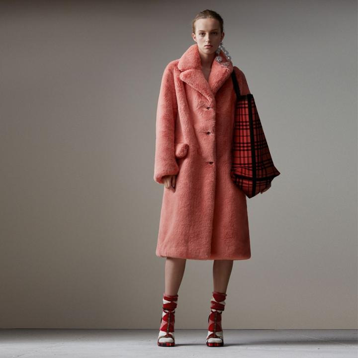 Burberry Burberry Faux Fur Single-breasted Coat, Size: 10, Pink