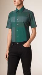 Burberry Burberry Short-sleeved Graphic Check Cotton Shirt, Size: Xl, Green