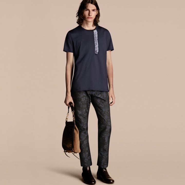 Burberry Burberry Striped Ruffle Detail Cotton T-shirt, Blue