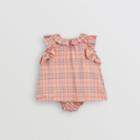 Burberry Burberry Childrens Ruffle Detail Check Cotton Dress With Bloomers, Size: 6m, Pink