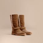 Burberry Burberry Chain Detail Shearling And Suede Boots, Size: 37.5, Brown