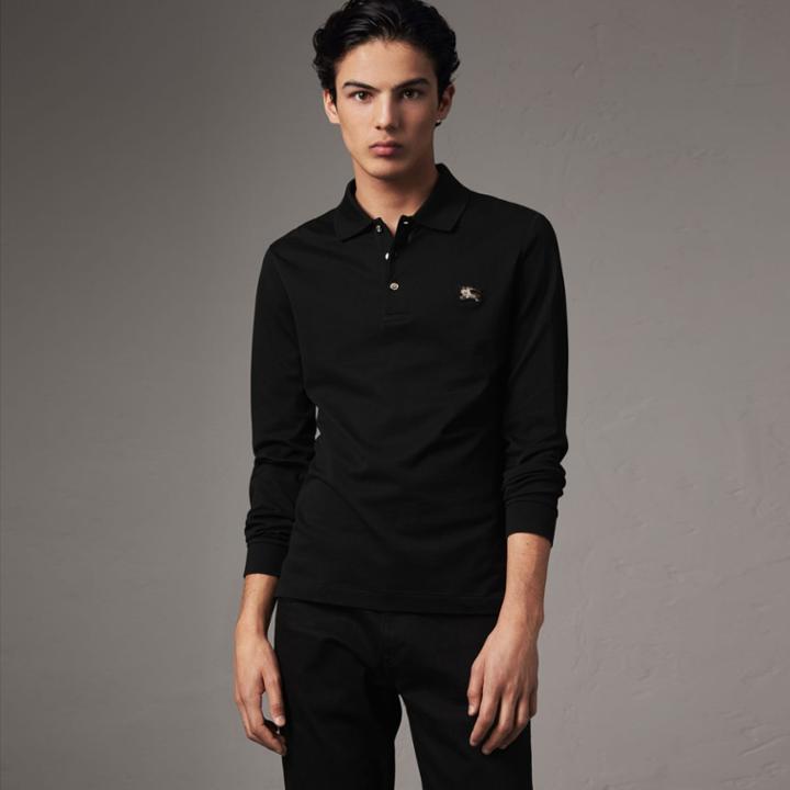 Burberry Burberry Long-sleeve Cotton Piqu Polo Shirt, Black