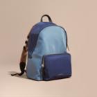 Burberry Burberry Leather And House Check Trim Technical Backpack, Blue