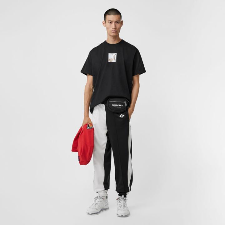 Burberry Burberry Deer Print Cotton Oversized T-shirt, Size: L, Black