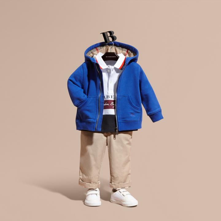 Burberry Burberry Check Detail Hooded Cotton Top, Size: 3y, Blue