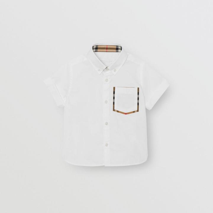 Burberry Burberry Childrens Short-sleeve Check Detail Cotton Oxford Shirt, Size: 3y, White