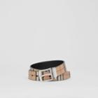 Burberry Burberry Reversible Vintage Check E-canvas And Leather Belt, Size: 85, Beige