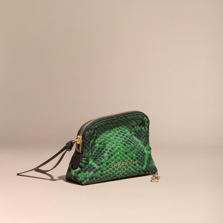 Burberry Burberry Zip-top Python-print Technical Nylon Pouch, Green