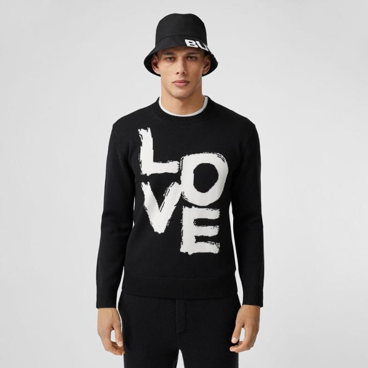 Burberry Burberry Love Motif Merino Wool Sweater, Black
