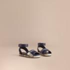 Burberry Burberry Leather Ankle Strap And House Check Espadrille Sandals, Size: 30, Blue