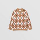 Burberry Burberry Childrens Long-sleeve Argyle Intarsia Wool Cashmere Polo Shirt, Size: 14y, Beige