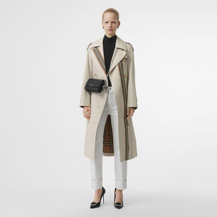Burberry Burberry Striped Ribbon Cotton Gabardine Trench Coat, Size: 04, Beige