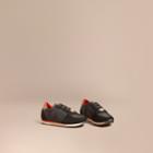 Burberry Burberry House Check Trim Suede And Technical Nylon Sneakers, Size: 29, Black